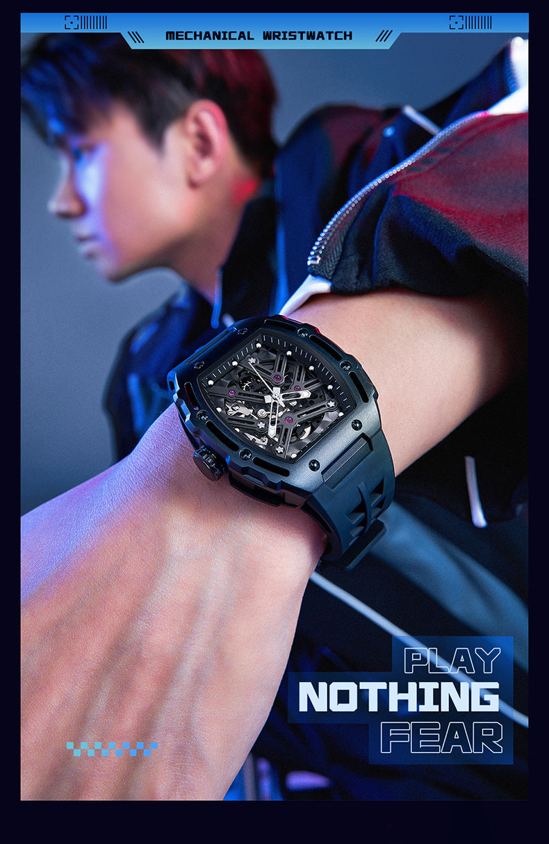 AI Lang new watch Richard automatic mechanical watch hollow-out barrel-shaped foreign trade live broadcast popular one-piece delivery