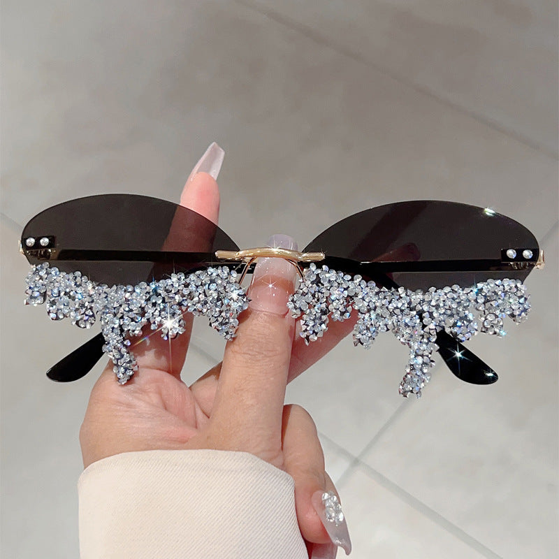 Cross-border New European and American Borderless Diamond-encrusted Angel Tears Sunglasses Spice Girls Street Shooting Cool Personality Funny Sunglasses