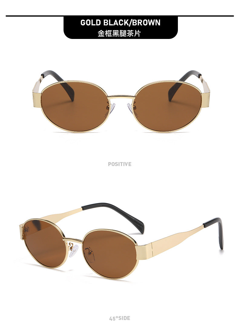 New Metal Oval Sunscreen Sunglasses Cross-Mirror European and American Ins Xiaohongshu Same Style Sunglasses Amazon Hot Selling