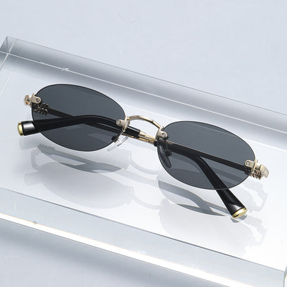 2026 New Oval Rimless Sunglasses European and American Retro Sunglasses Trendy Concave Shape Fashion Street Style Sunglasses
