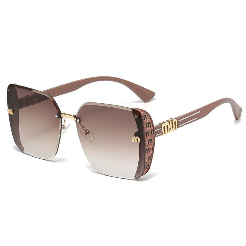 Brown M-Shaped Women's Uv Protection High-End Wide-Frame Pc Style Sunshade Glasses Trendy Street Style Sunglasses