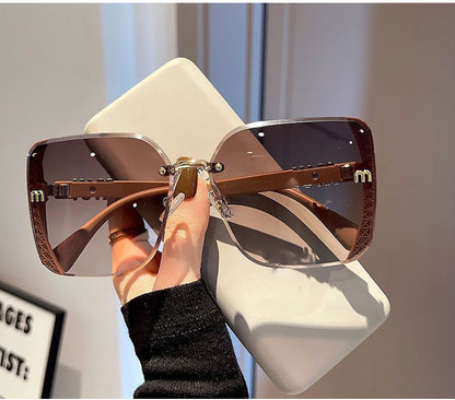 Brown M-Shaped Women's Uv Protection High-End Wide-Frame Pc Style Sunshade Glasses Trendy Street Style Sunglasses