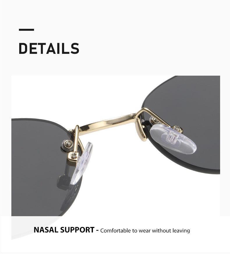 2026 New Oval Rimless Sunglasses European and American Retro Sunglasses Trendy Concave Shape Fashion Street Style Sunglasses