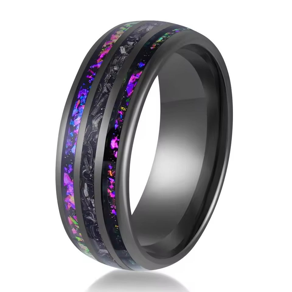 Cross-border explosions stainless steel ring three slot inlaid obsidian high sense of niche ring in stock a batch