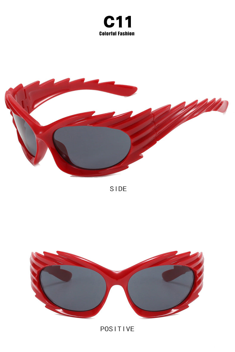 Barbed Hedgehog Sunglasses Y2K European and American Personalized Wings Cycling Sunglasses Concave Shape Ins Trendy Sunglasses for Women