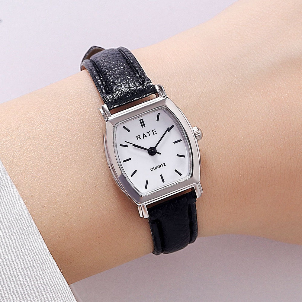 Cross-border Barrel Quartz Watch Small Women's Leather Watch Women's Fashionable All-match Simple Roman Scale Women's Hand
