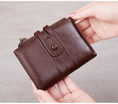 Cross-Border 2025Rfid Anti-Theft Wallet Retro Oil Wax Leather Double Zipper Coin Purse European and American Fashion Short Wallet