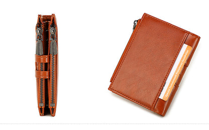 Cross-Border 2025Rfid Anti-Theft Wallet Retro Oil Wax Leather Double Zipper Coin Purse European and American Fashion Short Wallet