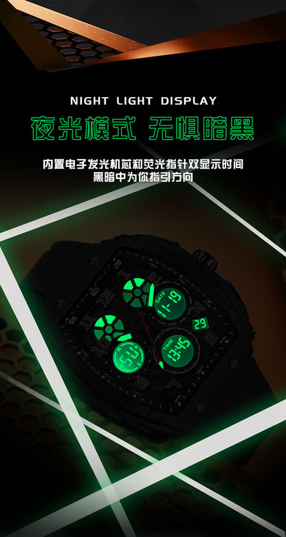 Ofns Fashion Watch Sports Waterproof Watch Barrel-Shaped Multi-Function Luminous Dual-Time Student Digital Watch