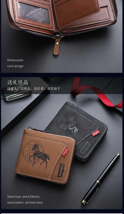 New men's chain wallet European and American retro style horizontal zipper bag fashion short card bag change bag wholesale