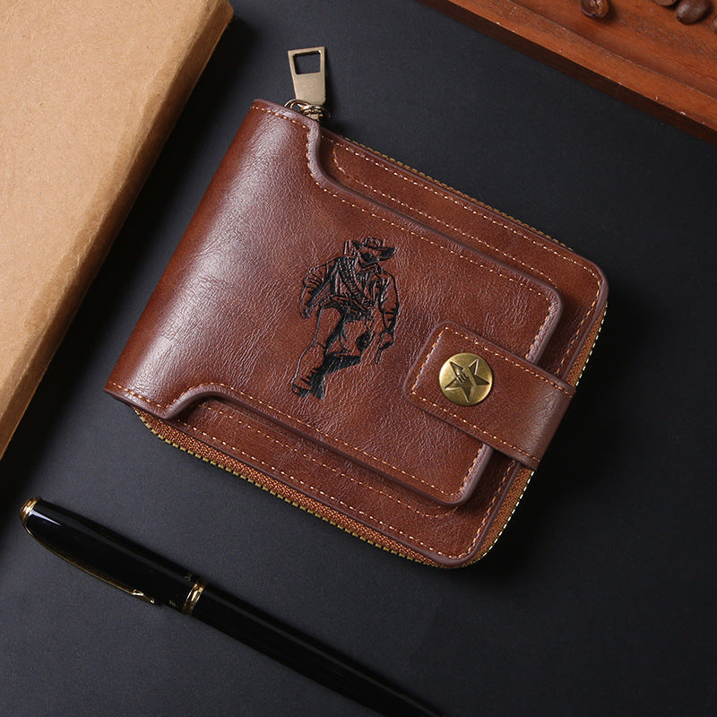 Cross-border Men's Wallet Short Vintage Fashion Zipper Bag Multi-card Wallet Large Capacity Business Card Bag Carry-on