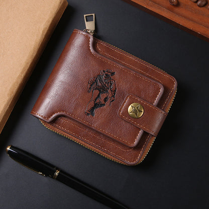 Cross-border Men's Wallet Short Vintage Fashion Zipper Bag Multi-card Wallet Large Capacity Business Card Bag Carry-on