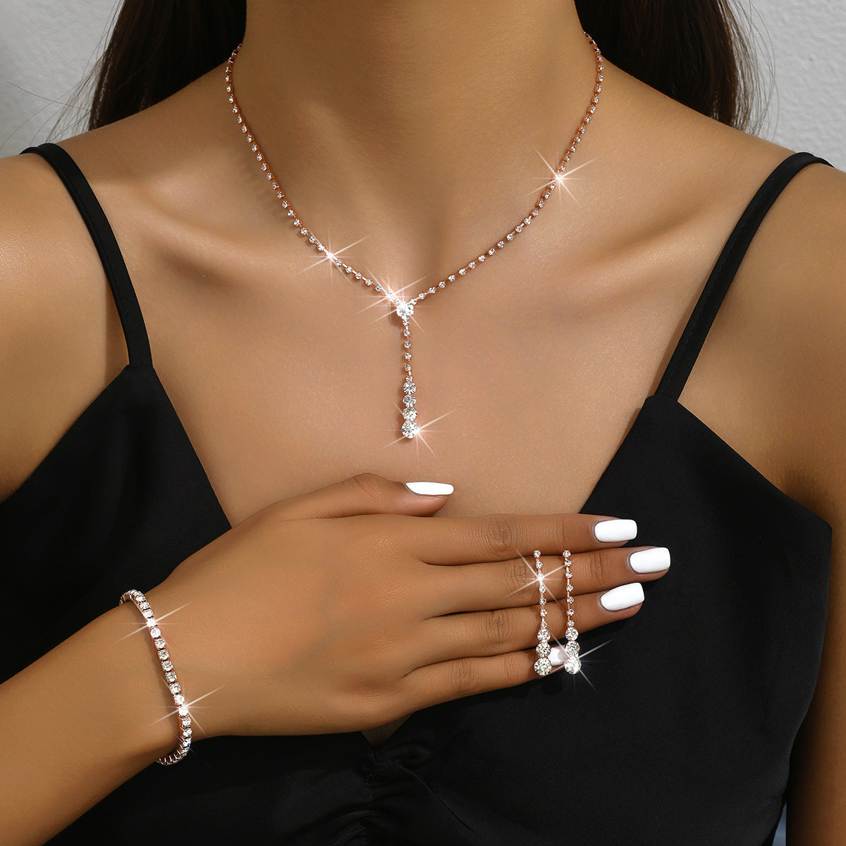 Factory Direct Approval Fashion Wedding Wedding Photography Accessories Earrings Necklace Bracelet Set Combination Multiple Choice