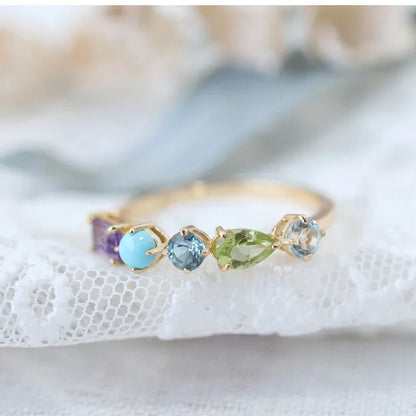 Niche Crystal Multi-gem Geometric Ring Women's Fashionable Distinctive Exquisite Light Luxury All-match High-end Open Finger Ring