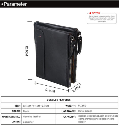 Crazy Horse Cowhide Men's Wallet RFID Anti-theft Brush Cowhide Short Men's Ticket Clip Wallet Double Zipper Coin Purse
