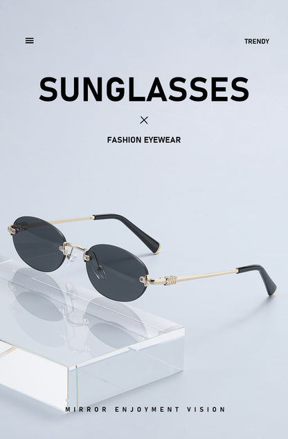 2026 New Oval Rimless Sunglasses European and American Retro Sunglasses Trendy Concave Shape Fashion Street Style Sunglasses