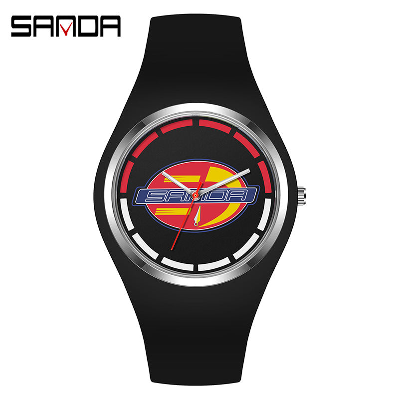 SANDA Outdoor Sports Watch Simple Waterproof Men's and Women's Fashion Quartz Watch Silicone Tape Casual Student Quartz Watch