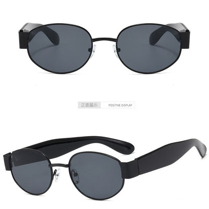 European and American Ins Glasses Trendy Women's Sunglasses Bouncy Internet Celebrity Oval Metal Photo Decorative Sunglasses 3452