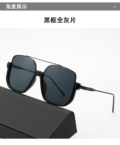 Cross-Border Double-Beam Brown Sunglasses Transparent Black Retro High-End Sunglasses Unisex Large Frame Glasses
