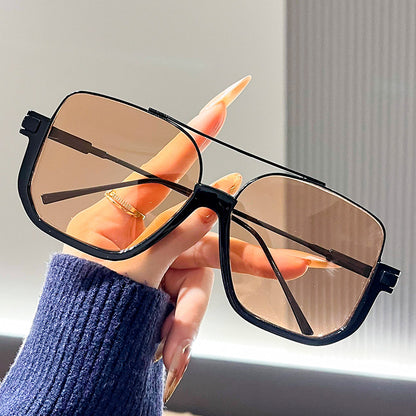 Cross-Border Double-Beam Brown Sunglasses Transparent Black Retro High-End Sunglasses Unisex Large Frame Glasses