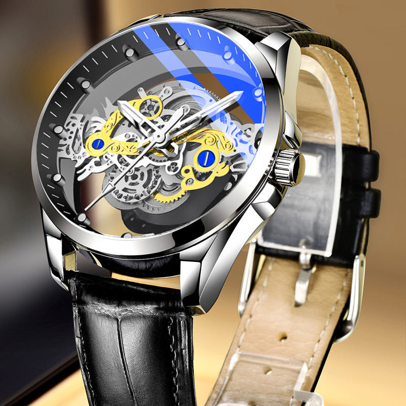Cross-Border Dropshipping New Double-Sided Hollow Fully Automatic Movement Non-Mechanical Watch Tourbillon Watch Men's Waterproof