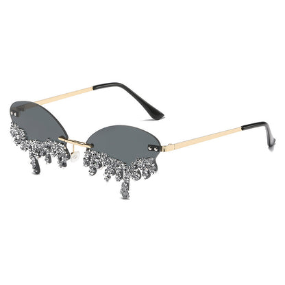 Cross-border New European and American Borderless Diamond-encrusted Angel Tears Sunglasses Spice Girls Street Shooting Cool Personality Funny Sunglasses