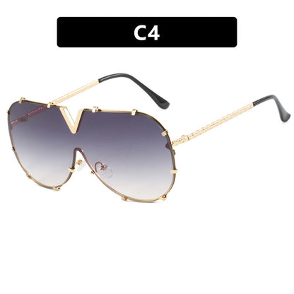 Fashion Metal One-Piece Sunglasses 2024 New Cross-Border European and American V Large Frame Sunglasses Ins Internet Celebrity Sunglasses
