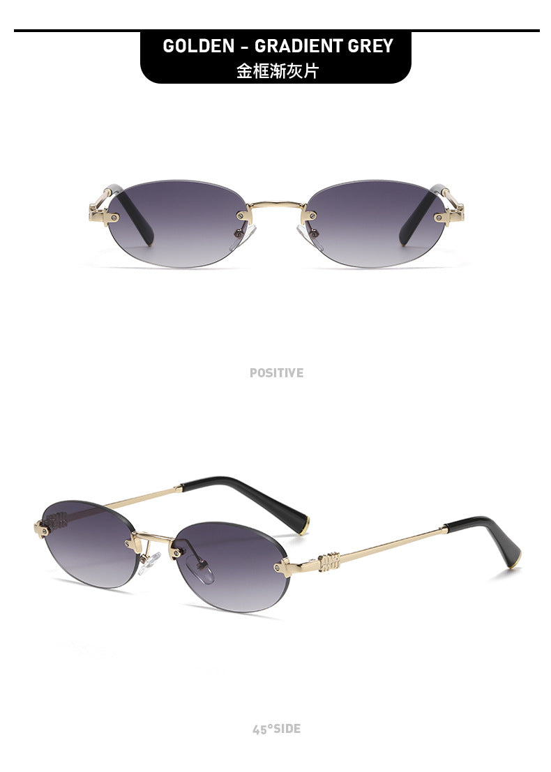 2026 New Oval Rimless Sunglasses European and American Retro Sunglasses Trendy Concave Shape Fashion Street Style Sunglasses