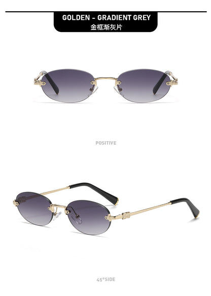 2026 New Oval Rimless Sunglasses European and American Retro Sunglasses Trendy Concave Shape Fashion Street Style Sunglasses