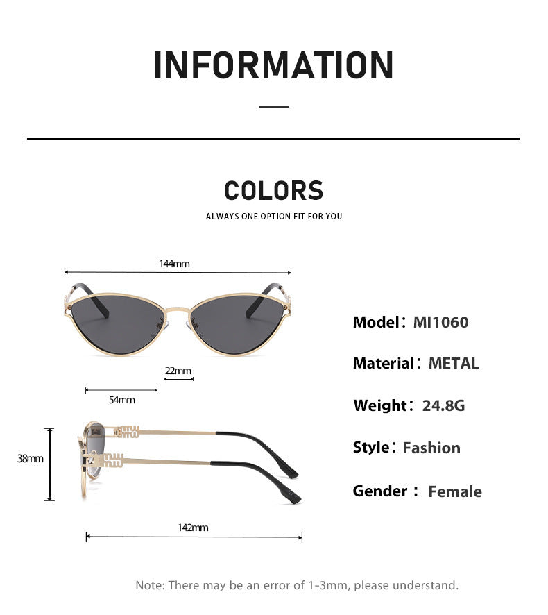 Fashionable Metal Cat-Eye Sunglasses European and American Trendy Women's Sunglasses Light Luxury High-End Anti-Uv Sunglasses for Men