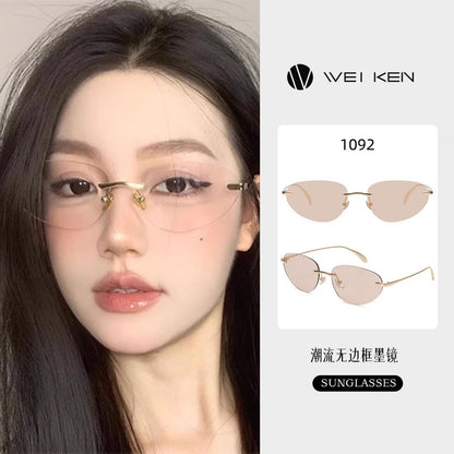 Y2K40235 Old Money Style Sunglasses Female Internet Celebrity Street Style Glasses Retro Oval High-End Cat-Eye Sunglasses