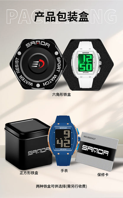 Sanda Elderly Voice Time Watch Large Digital Screen Luminous Multi-Function Watch Waterproof Calendar Digital Watch