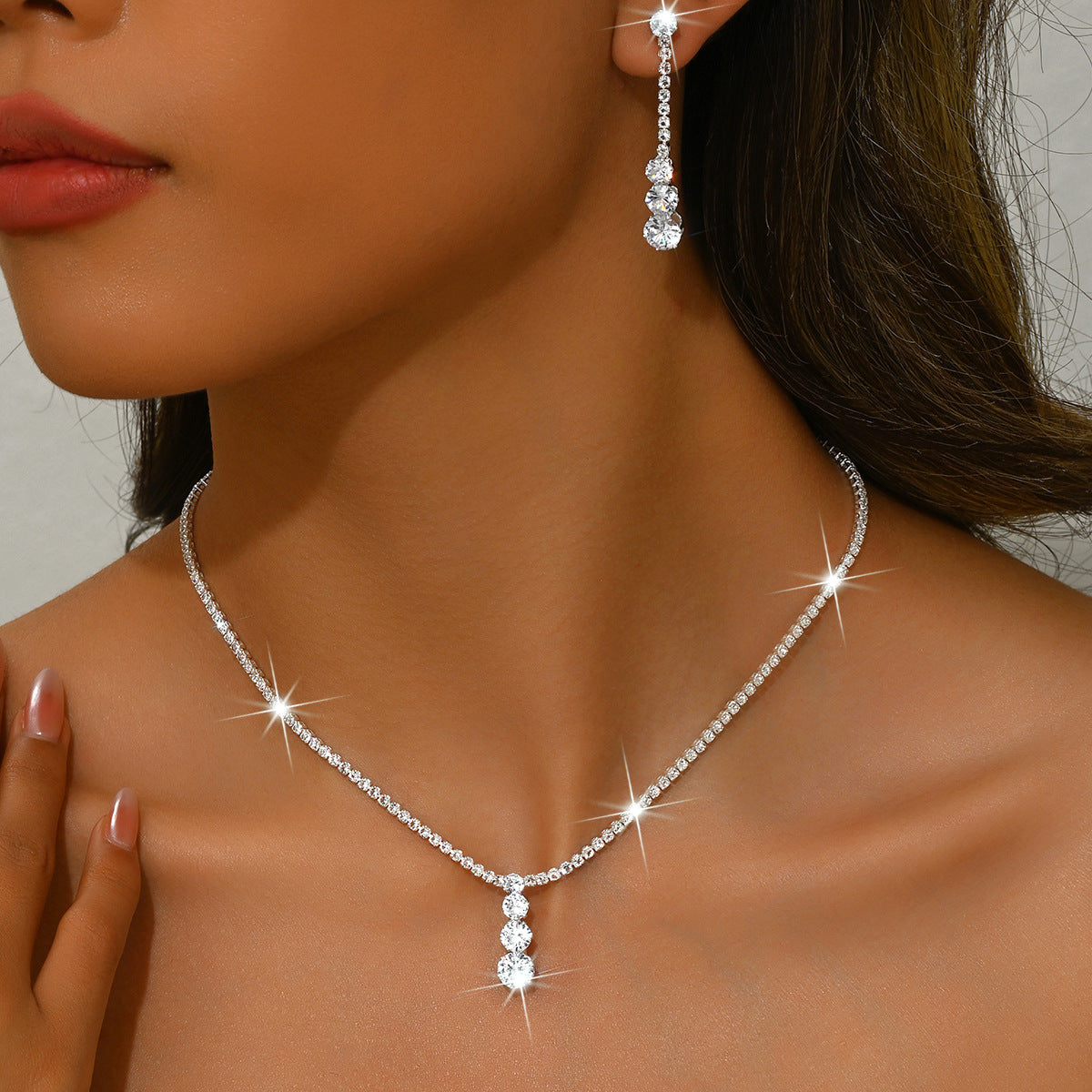 Factory Direct Approval Fashion Wedding Wedding Photography Accessories Earrings Necklace Bracelet Set Combination Multiple Choice