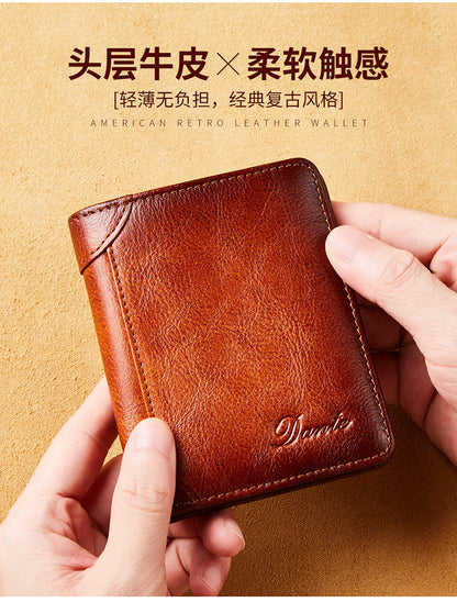New Men's Wallet 20% Discount Vertical Top Layer Cowhide Anti-theft Credit Card Degaussing Leather Wallet Cross-border Explosive Wallet