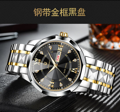 FOURRON brand imitation mechanical hollow-out transparent men's watch butterfly buckle steel belt luminous waterproof calendar Diamond