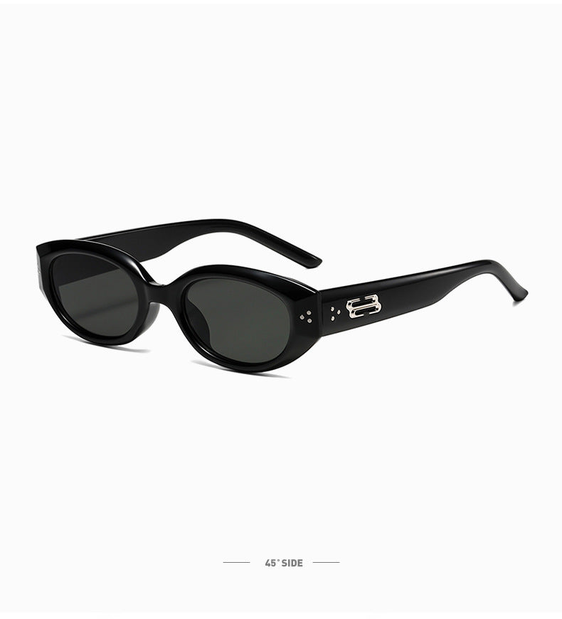 Retro Black Frame Rice Nail Irregular gm Cat's Eye Sunglasses Men's 2025 New Fashionable Street Photoshoot Sunglasses Women's High-end Sense