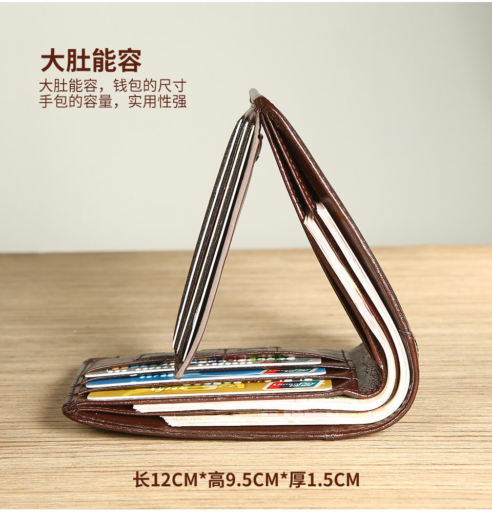 Cross-Border Dropshipping Manbang Men's Wallet Horizontal First-Layer Cowhide Wallet Classic Short 70% off Rifd Anti-Theft Brush