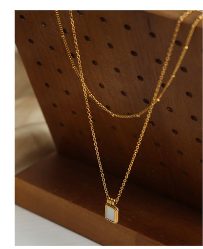 French new cross-border retro fashion all-match light luxury titanium steel plated 18K gold white mother shell pendant necklace female jewelry