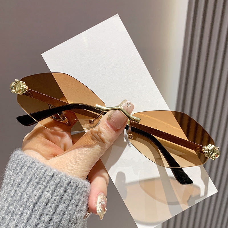 Frameless diamond personality sunglasses 2024 new sunscreen European and American trend sunglasses high sense sunglasses ladies