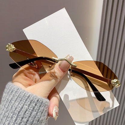 Frameless diamond personality sunglasses 2024 new sunscreen European and American trend sunglasses high sense sunglasses ladies