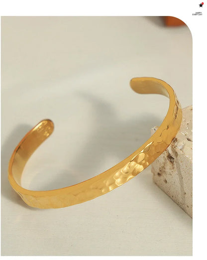 Casual Style Personalized Geometric Jewelry Niche Hammered Texture Design Titanium Steel Gold-Plated Open Bracelet Titanium Steel Bracelet