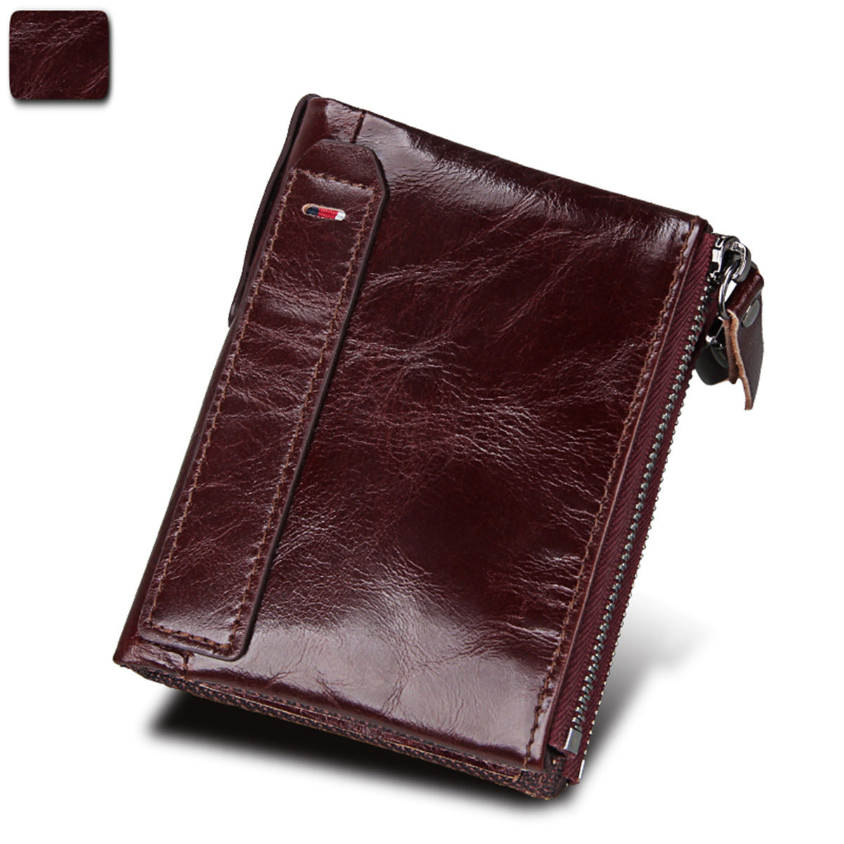 Crazy Horse Cowhide Men's Wallet RFID Anti-theft Brush Cowhide Short Men's Ticket Clip Wallet Double Zipper Coin Purse
