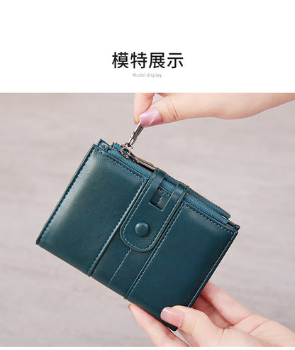 Cross-Border 2025Rfid Anti-Theft Wallet Retro Oil Wax Leather Double Zipper Coin Purse European and American Fashion Short Wallet