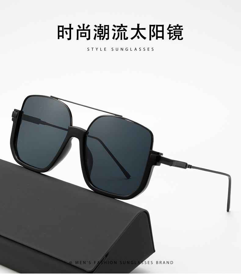 Cross-Border Double-Beam Brown Sunglasses Transparent Black Retro High-End Sunglasses Unisex Large Frame Glasses