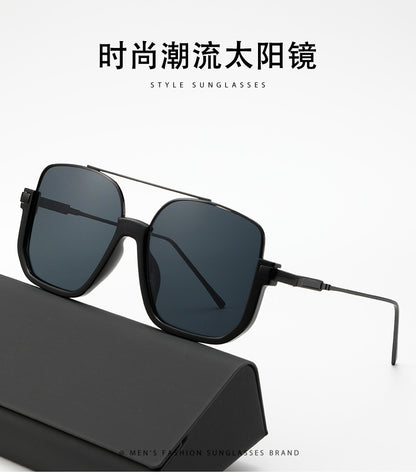 Cross-Border Double-Beam Brown Sunglasses Transparent Black Retro High-End Sunglasses Unisex Large Frame Glasses