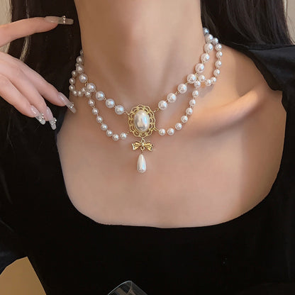 Vintage Baroque Pearl Tassel Necklace Female Bridal Banquet Elegant Fashion Collarbone Necklace Choker Accessories