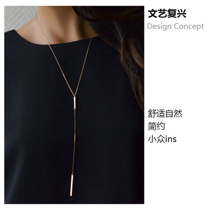 European and American Foreign Trade Jewelry Simple Two Metal Stick Short Necklace Ins Cold Wind Double Stick Pendant Necklace