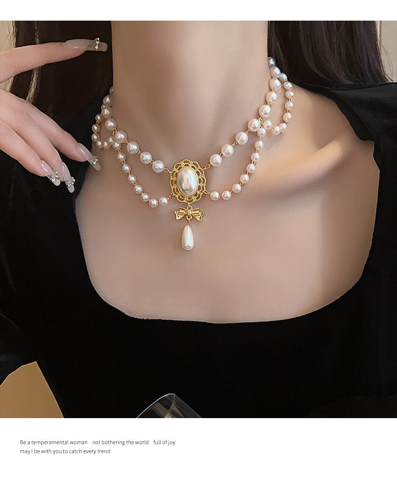 Vintage Baroque Pearl Tassel Necklace Female Bridal Banquet Elegant Fashion Collarbone Necklace Choker Accessories