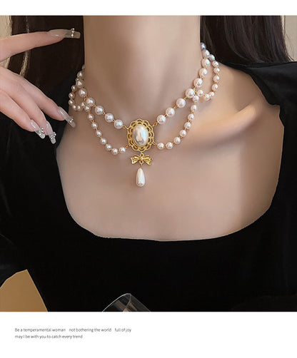 Vintage Baroque Pearl Tassel Necklace Female Bridal Banquet Elegant Fashion Collarbone Necklace Choker Accessories