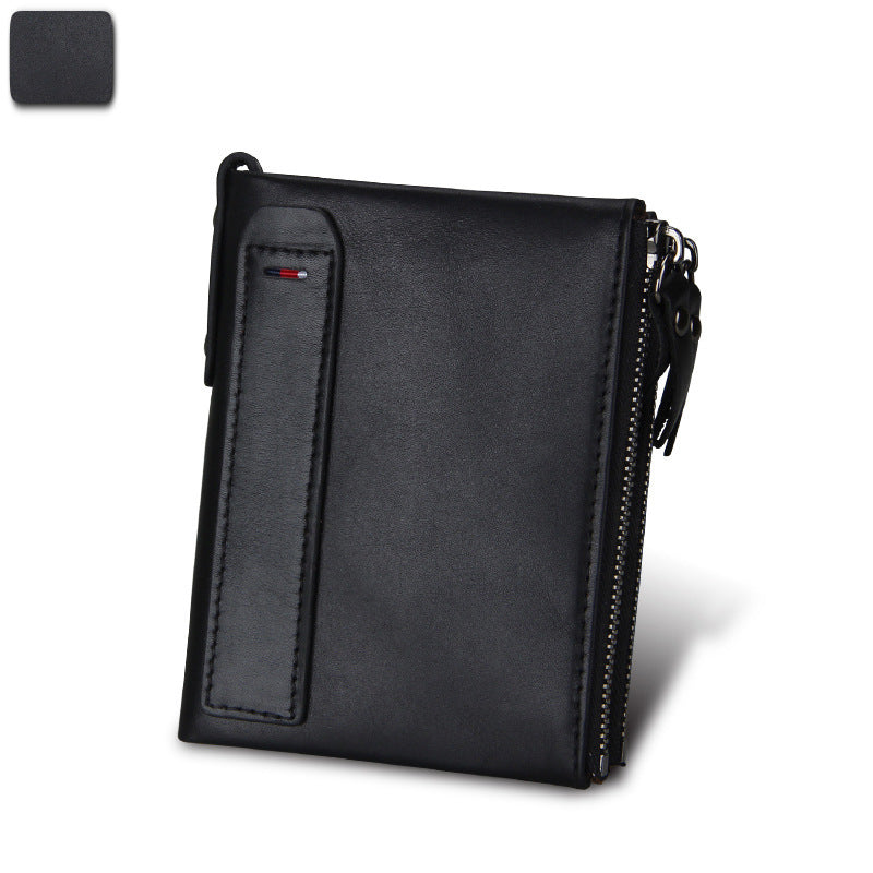Crazy Horse Cowhide Men's Wallet RFID Anti-theft Brush Cowhide Short Men's Ticket Clip Wallet Double Zipper Coin Purse